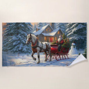 Weihnachten Ein Pferd Sleigh Santa Strandtuch