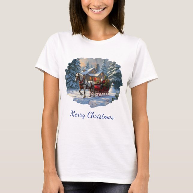 Weihnachten Ein Pferd Sleigh Santa T-Shirt (Vorderseite)