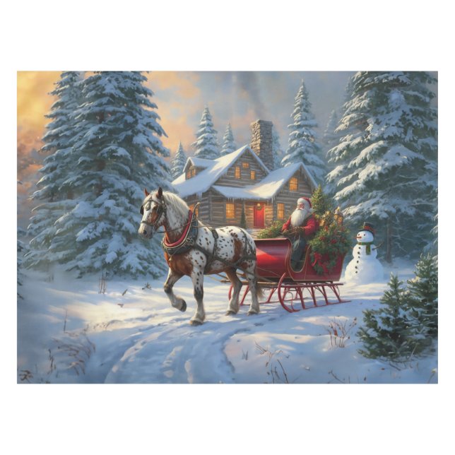 Weihnachten Ein Pferd Sleigh Santa Tischdecke (Vorderseite (Horizontal))