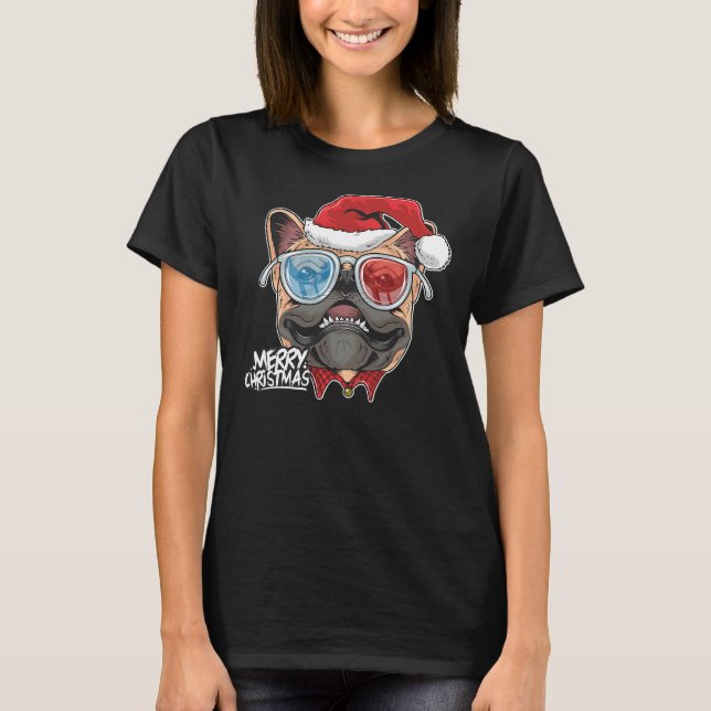 Weihnachten ein Pitbuli Hund Weihnachtsmannmütze a T-Shirt (Vorderseite)