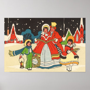 Weihnachten, eine Familie singende Musik Carols Poster