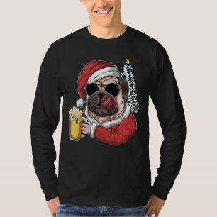 Weihnachten Eine Pitbuli Hund Weihnachtsmannmütze T-Shirt