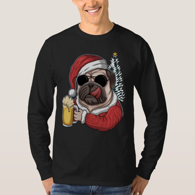 Weihnachten Eine Pitbuli Hund Weihnachtsmannmütze T-Shirt (Vorderseite)