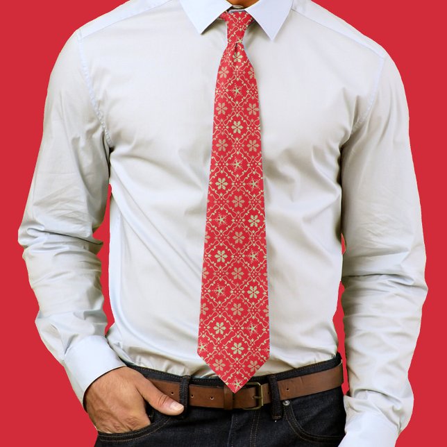 Weihnachten Einfache Red Snowflake Winter Niedlich Krawatte (Red snowflake pattern neck tie. )