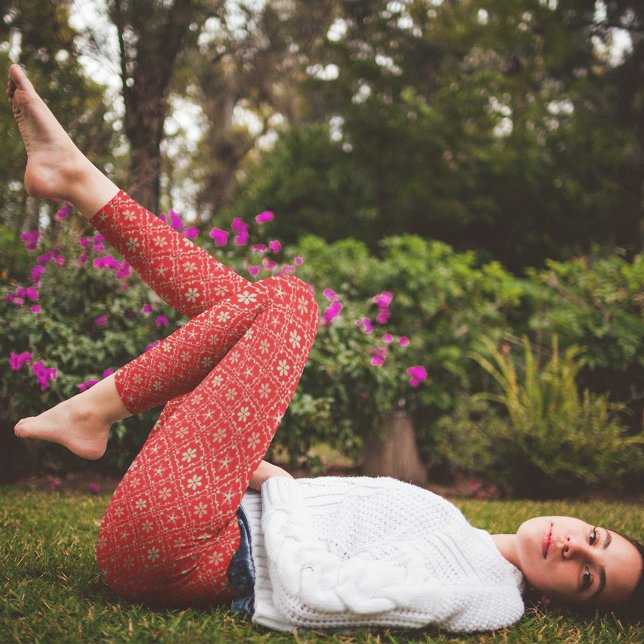 Weihnachten Einfache Red Snowflake Winter Niedlich Leggings (Red snowflake pattern classic holiday design leggings)