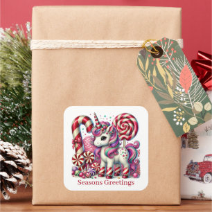 Weihnachten Einhorn Fantasie Weihnachten individue Quadratischer Aufkleber