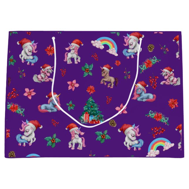 Weihnachten Einhorn Geschenk Wrapping Magischer Fe Große Geschenktüte (Vorderseite)