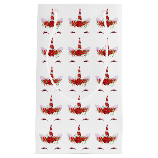 Weihnachten Einhorn Gesicht Roter Glitzer Bläschen Kleine Geschenktüte (Vorderseite)