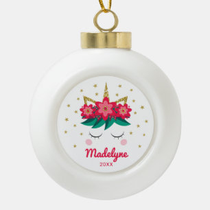 Weihnachten Einhorn Gold Glitzer Stars Personalisi Keramik Kugel-Ornament