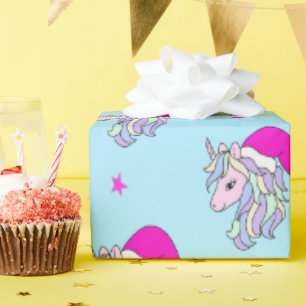 Weihnachten Einhorn in Weihnachtsmannmütze Light B Geschenkpapier