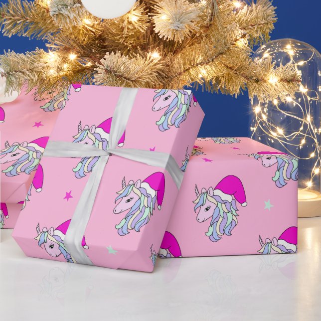 Weihnachten Einhorn in Weihnachtsmannmütze Rosa Fa Geschenkpapier (Feiertage)