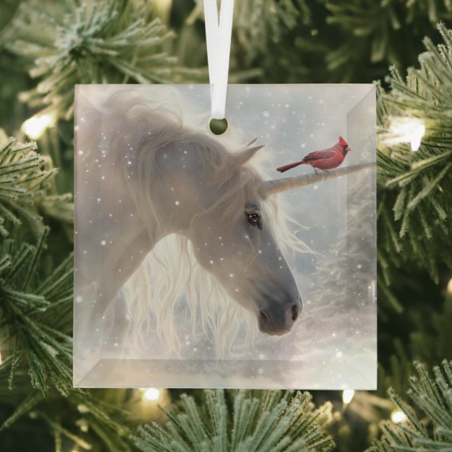 Weihnachten Einhorn Kardinal Urlaub Ornament Aus Glas (Insitu)