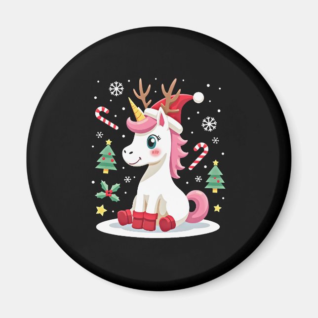 Weihnachten Einhorn Niedlich Magische Weihnachtsmä Magnet (Vorne)