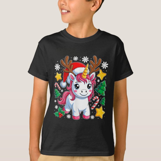 Weihnachten Einhorn Niedlich Magische Weihnachtsmä T-Shirt (Vorderseite)
