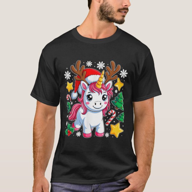 Weihnachten Einhorn Niedlich Magische Weihnachtsmä T-Shirt (Vorderseite)