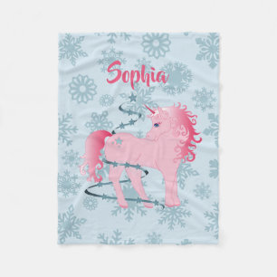 Weihnachten Einhorn Rosa Girl Snowflake Fleecedecke