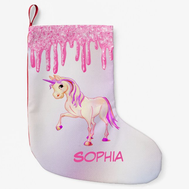 Weihnachten Einhorn Rosa Glitzer Girly Personal Kleiner Weihnachtsstrumpf (Vorderseite)