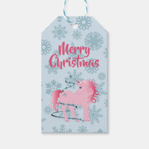 Weihnachten Einhorn Schneeflocke Niedlich Blau Ros Geschenkanhänger