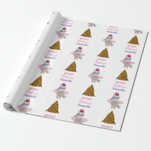 Weihnachten Einhorn Weihnachtsmannmütze Gold Glitz Geschenkpapier