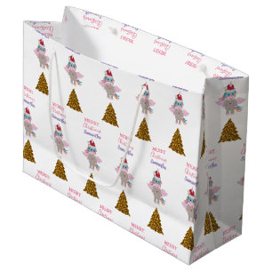 Weihnachten Einhorn Weihnachtsmannmütze Gold Glitz Große Geschenktüte