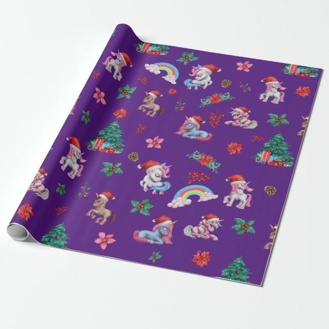 Weihnachten Einhorn Weihnachtswrapping Paper Kinde Geschenkpapier (Ungerollt)