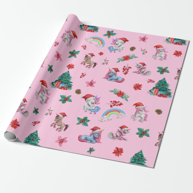 Weihnachten Einhorn Weihnachtswrapping Paper Kinde Geschenkpapier (Ungerollt)