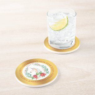 Weihnachten Einhorngold und weiße Grenze Getränkeuntersetzer