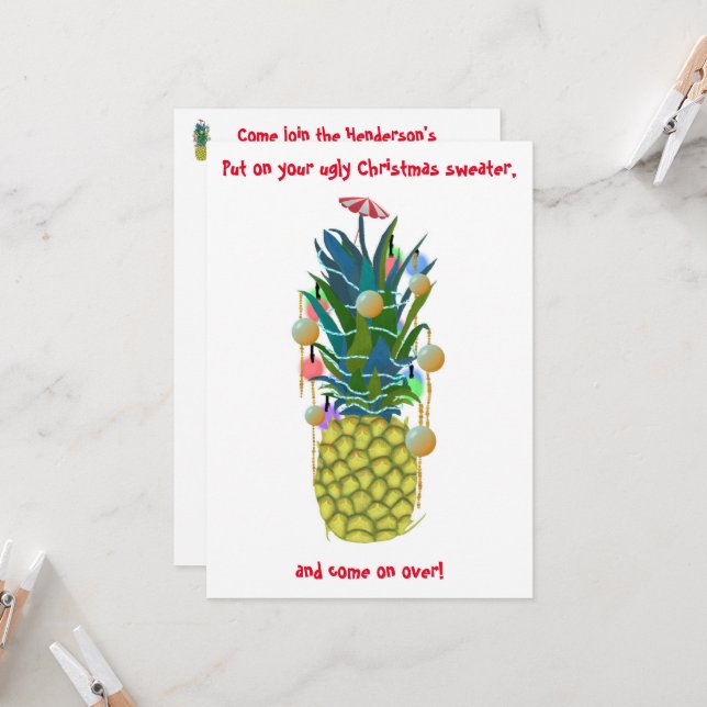 Weihnachten Einladung tropischen Ananas Baum (Vorderseite/Rückseite Beispiel)