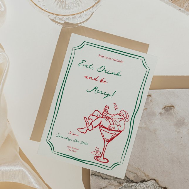 Weihnachten - Einladung von Weihnachten Martini (whimsical christmas invitation, santa martini invite, holiday cocktail party invitation, christmas p)