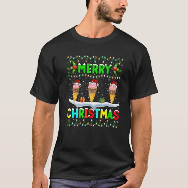 Weihnachten Eiscreme Lighting Weihnachtsmannmütze  T-Shirt (Vorderseite)