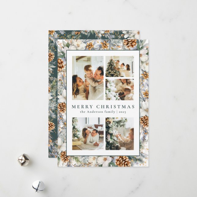 Weihnachten Elegant Dark Green Watercolor Botanisc (Vorderseite/Rückseite Beispiel)