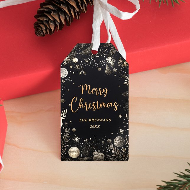 Weihnachten Elegant Gold Festive Merry Geschenkanhänger (Christmas Elegant Gold Festive Merry Gift Tags)