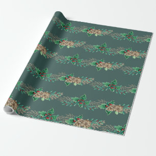Weihnachten Elegant Holly Berry Pine Cone Garland Geschenkpapier
