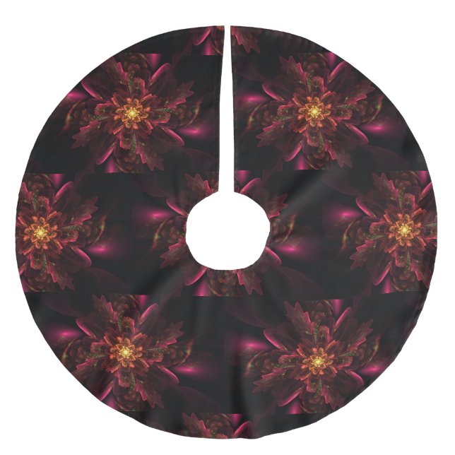 Weihnachten Elegant Rosa Floral Black Polyester Weihnachtsbaumdecke (Vorderseite)