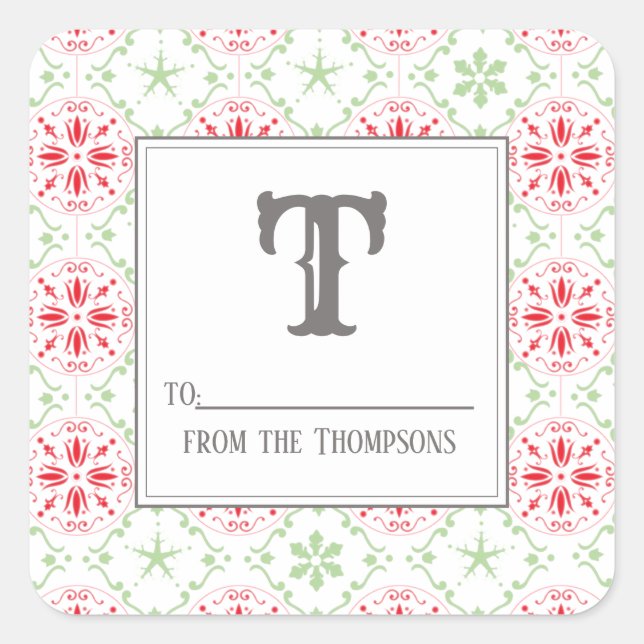 Weihnachten elegant rot und grün bis von quadratischer aufkleber (Vorderseite)