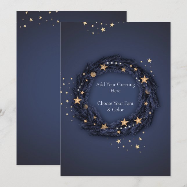 Weihnachten Elegante Blue Wreath TEMPLATE Card (Vorne/Hinten)