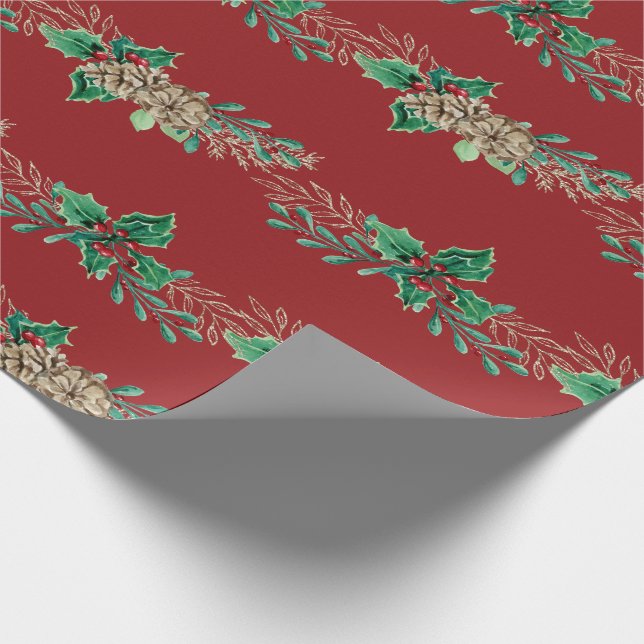 Weihnachten Elegante Garland Holly Berry Pine Foli Geschenkpapier (Ecke)