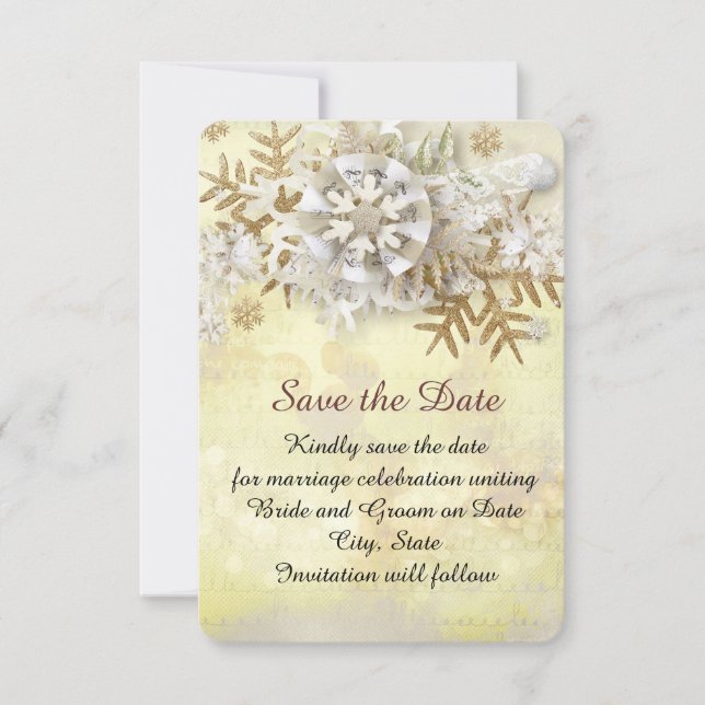 Weihnachten Elegante Goldene Schneeflocken Save th Save The Date (Vorderseite)