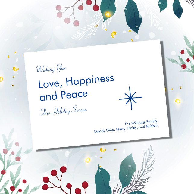 Weihnachten Elegante Script Peace Liebe Blue Snowf (Von Creator hochgeladen)
