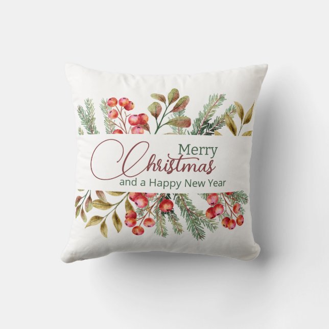 Weihnachten Elegante Wasserfarbe Kissen (Rückseite)