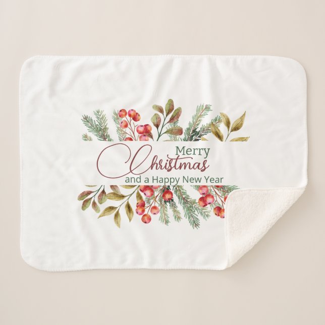 Weihnachten Elegante Wasserfarbe Sherpadecke (Vorderseite (Horizontal))