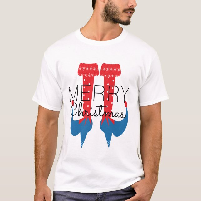 Weihnachten Elf Red Blue Script Snowflake Matching T-Shirt (Vorderseite)