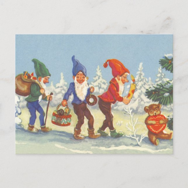 Weihnachten, Elfen im Schneewald Winter Feiertagspostkarte (Vorderseite)