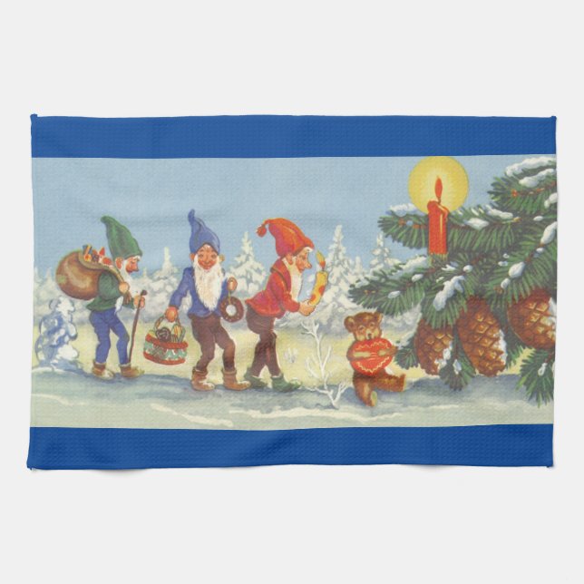 Weihnachten, Elfen im Schneewald Winter Geschirrtuch (Horizontal)