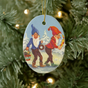Weihnachten, Elfen im Schneewald Winter Keramik Ornament