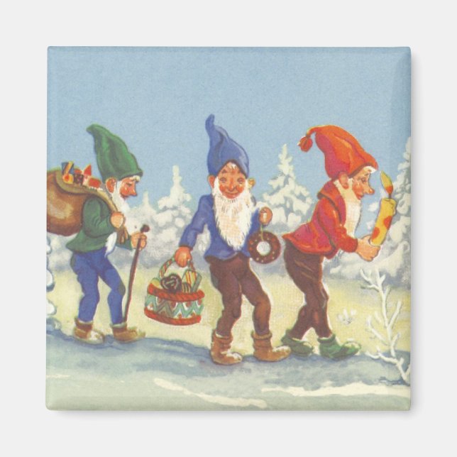 Weihnachten, Elfen im Schneewald Winter Magnet (Vorne)
