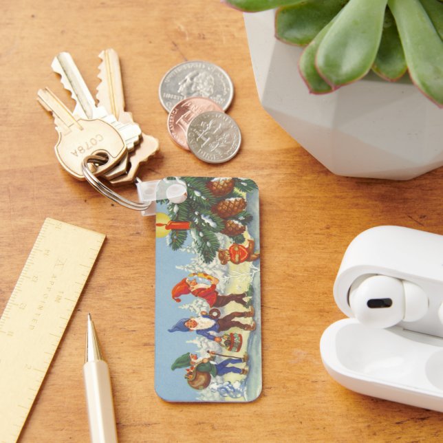 Weihnachten, Elfen im Schneewald Winter Schlüsselanhänger (Schreibtisch)