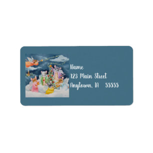 Weihnachten-Engel-Mäuse in Wolken Wasserfarben Kun Adressaufkleber