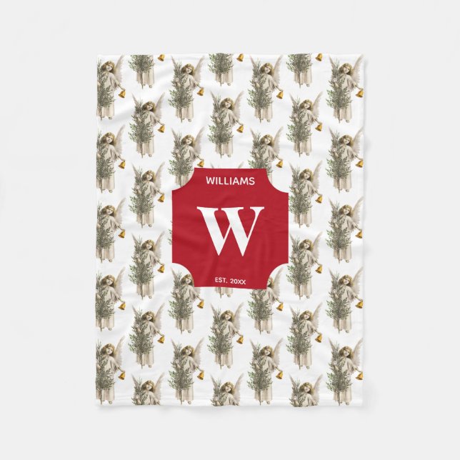 Weihnachten Engel & Tree Urlaub Mit Monogramm Fleecedecke (Vorderseite)