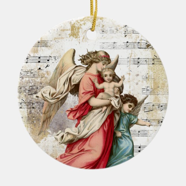 Weihnachten Engel Wings Music Gold Religiöses Kind Keramik Ornament (Vorne)
